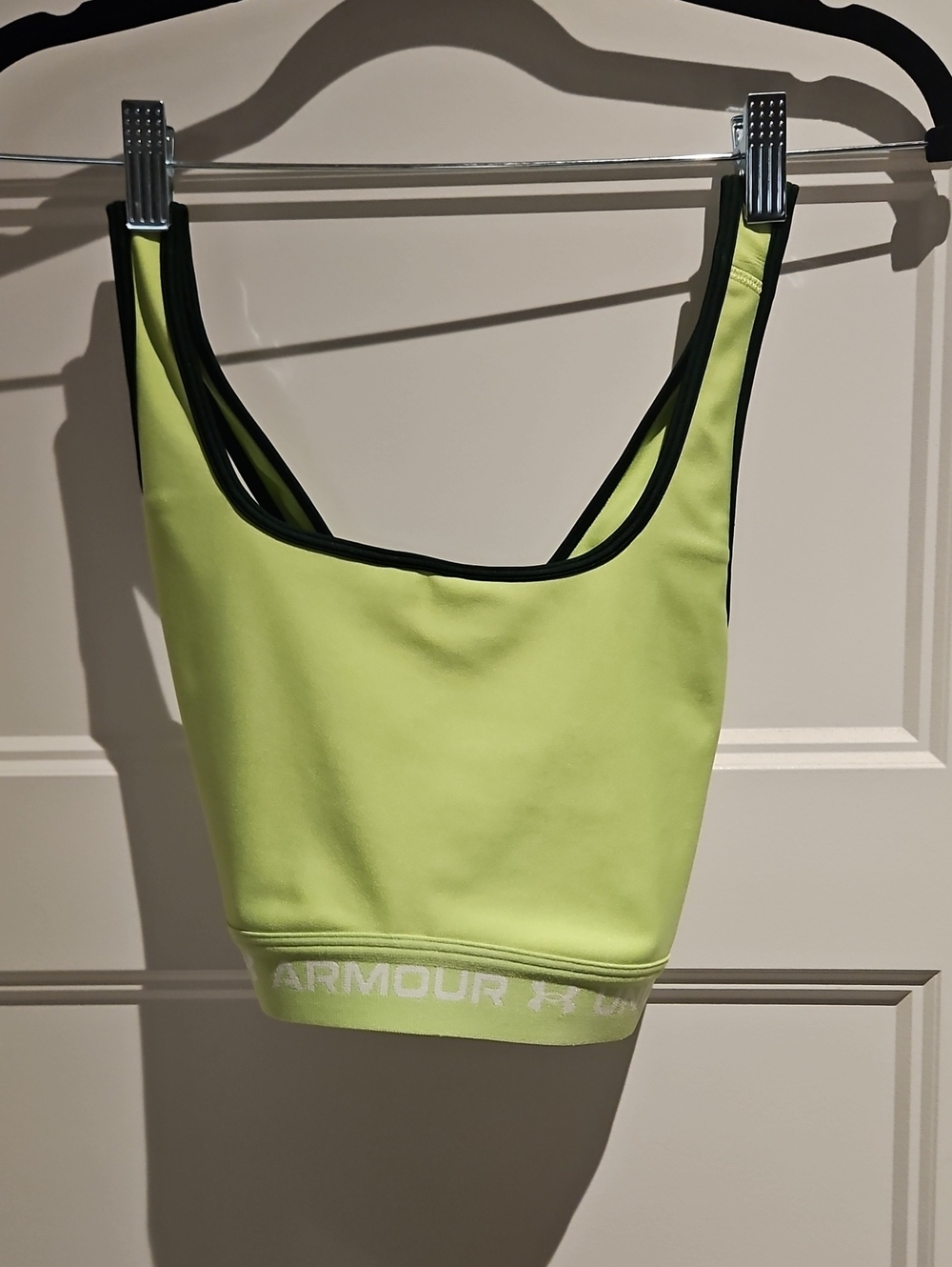 Under Armour Neon Yellow-Green Crop Sports Bra with Black Trim
